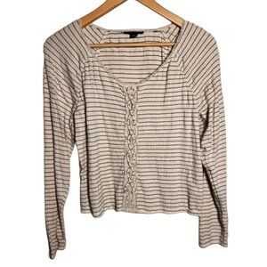 AEO Cream Large Stripe Long Sleeve Soft Crop Top shirt Casual everyday Boho